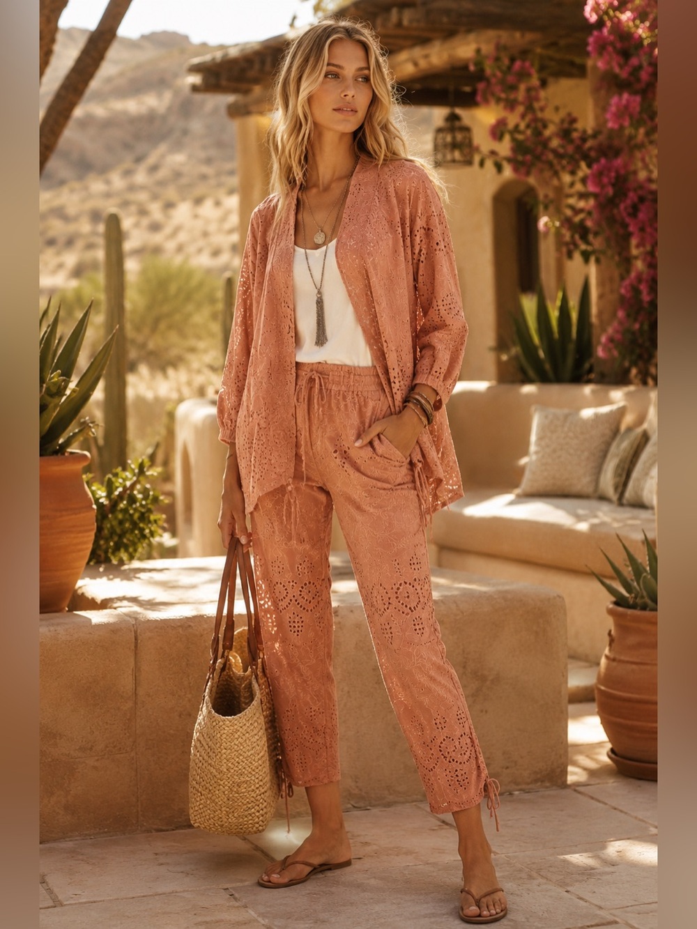 NWT SUNDANCE Coordinate Set Moonlight Eyelet Embroidered Jacket & Pants XS/6P